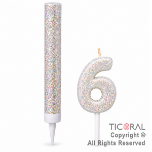 SET BENGALA Y VELA NUMERAL NUMERO 6 CON GIBRE BLANCO